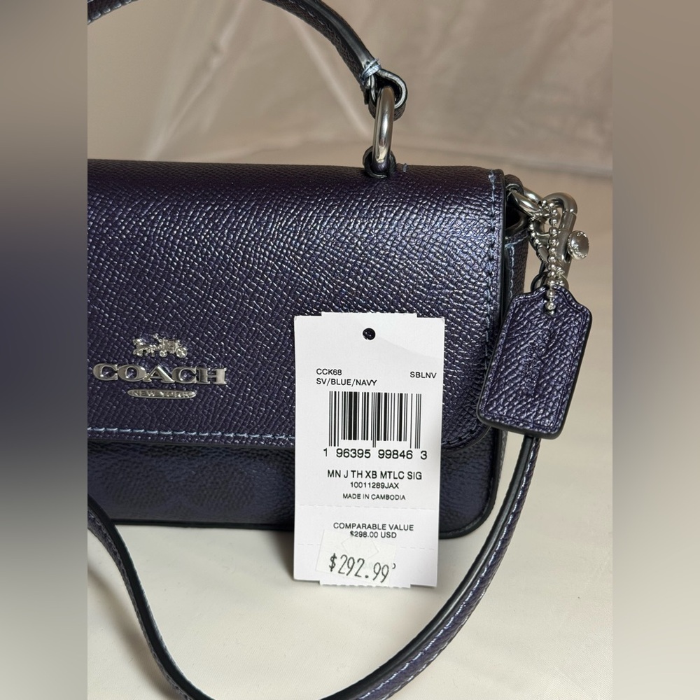 NWT Coach Mini Josie Top Handle Bag In Signature CCK68 Blue/Navy - Picture 5 of 8